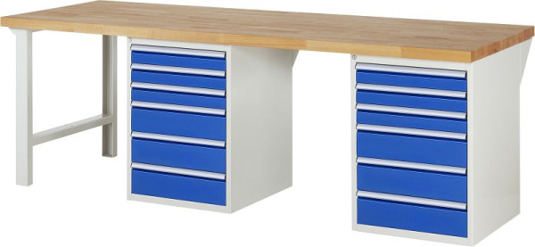 RAU Werkbank Serie 7000 - Baukasten-Bauweise, 2 Unterbau-Container (6x Schublade), 2500x840x900 mm, 03-7515A8-259B4S.11
