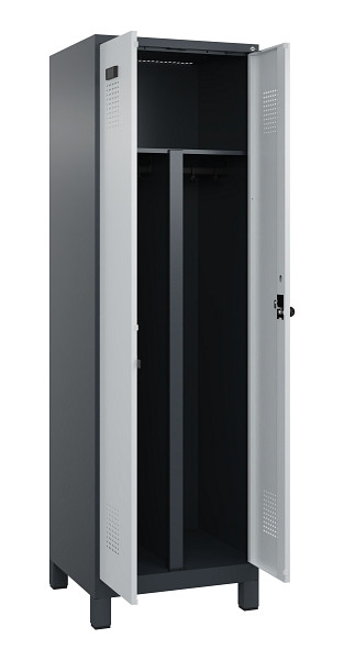 C+P PSA Schwarz-Weiß-Spind Evolo PLUS, mit Füßen, 2 Abteile, 1950x600x500mm, 7016, Frontfarbe RAL 7035 Lichtgrau, Drehriegel, 049012-20P S10017