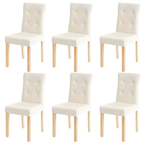 Mendler 6er-Set Esszimmerstuhl HWC-E58, Stuhl Essstühle, Kunstleder creme, helle Beine, 67991+67992