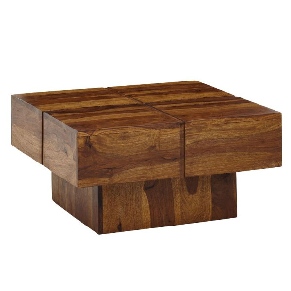 Wohnling Couchtisch 57,5x57,5x30 cm Sheesham Massivholz Sofatisch Quadratisch, Design Wohnzimmertisch Kaffeetisch Massiv, WL6.549