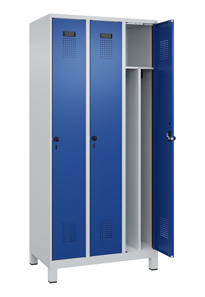 C+P Spind Evolo PLUS, mit Füßen, 3 Abteile, 1950x900x500mm, 7035/5010, Verschluss Drehriegel, 049010-30F S10006