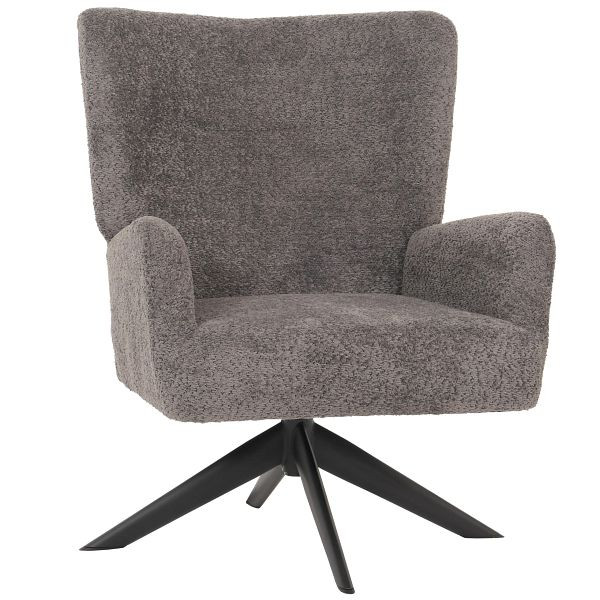 Mendler Lounge-Sessel HWC-N65, Cocktailsessel Polstersessel Relaxsessel, drehbar, Stoff/Textil Chenille Metall, dunkelgrau, 107916