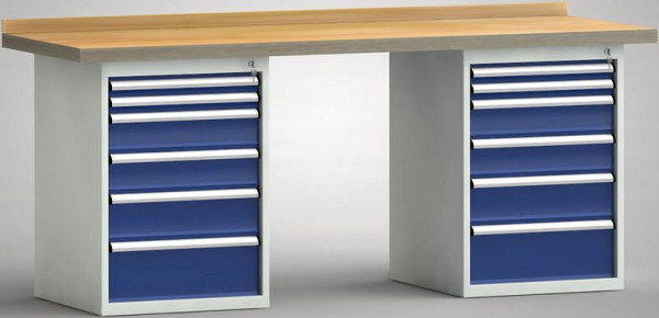 KLW Standard-Werkbank - 2000 x 700 x 840 mm L x T x H, links & rechts 2x50EA/2x125EA/150EA/200EA, WS215N-2000M40-E7028