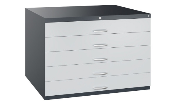 C+P Flachablageschrank Serie 7100_7200, H760xB1100xT765mm, 7016/7035, 5 Schubladenblenden doppelwandig, 7101-100 S10337