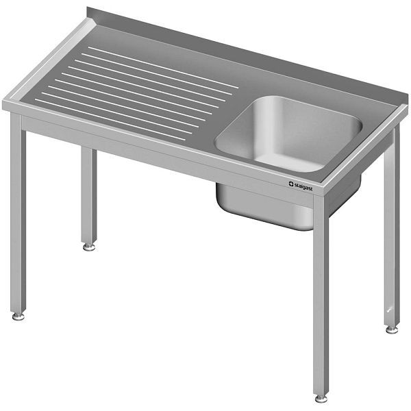 Stalgast Spültisch ohne Grundboden 1100x600x850 mm, mit einem Becken rechts, mit Aufkantung, verschweißt, VST11620RA