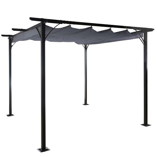 Mendler Pergola HWC-C42, Garten Pavillon, stabiles 6cm-Gestell + Schiebedach, 3x3m grau, 49978