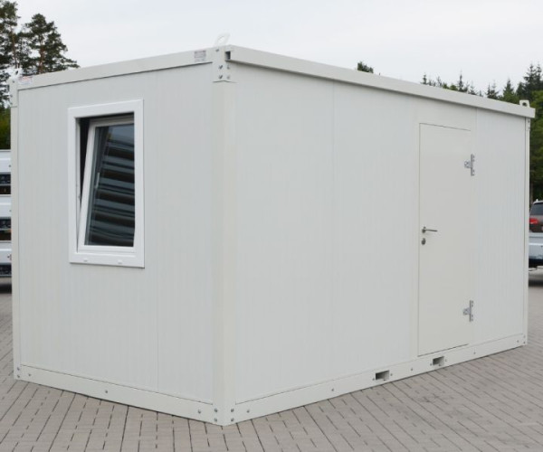LagerContainerXXL 5m Isolierter Bürocontainer mit Kranösen und Staplerführung (montierte Anlieferung), Grau-Weiß RAL 9003, A8303