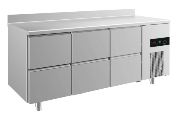 A&S Polarny Kühltisch -2 bis +8°C mit 3x zwei Schubladen, 1865 x 700 x 850 mm, mit Aufkantung, KT3ZZZA