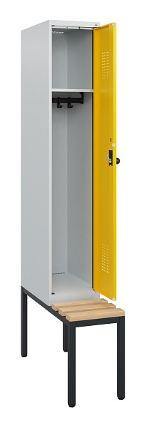 C+P Spind Evolo PLUS, 1 Abteil, 1950x300x815mm, 7035/1023, Drehriegel, Sitzfläche Holz, Sitzbank, 0490505-10 S10001