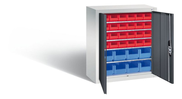 C+P Magazinschrank Serie 13, H830xB700xT300mm, Farbe: Lichtgrau / Schwarzgrau, Muldengriff, 134013-24 S10038