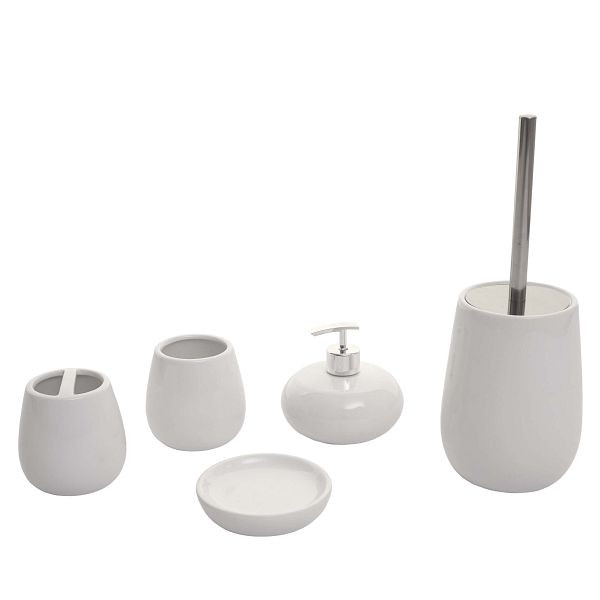 Mendler 5-teiliges Badset HWC-C72, WC-Garnitur Badezimmerset Badaccessoires, Keramik, weiß, 73860