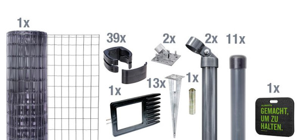 Alberts Fix-Clip Pro als Zaun-Komplettset, mit Einschlagbodenhülse und Kniekissen, anthrazit, Höhe 102 cm, Länge 25 m, 695774