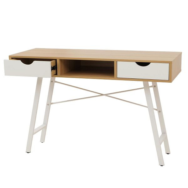 Mendler Schreibtisch HWC-E92, Bürotisch Computertisch, 3D-Struktur 120x60cm, naturbraun weiß, 69165