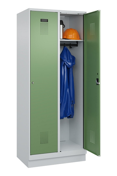 C+P Spind Evolo PLUS, mit Sockel, 2 Abteile, 1950x800x500mm, 7035/6011, Verschluss Zylinderschloss, Ablageböden 2, 049020-22 S10037