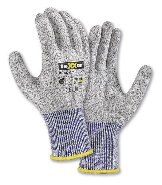 teXXor Schnittschutz-Strickhandschuhe CUT C ohne Beschichtung, Farbe: grau-meliert/blau, Größe: 7, VE: 12 Paar, 2612-7