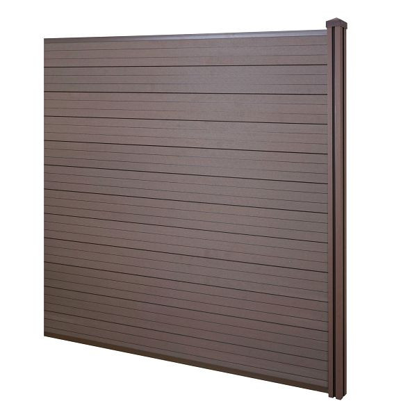 Mendler WPC-Sichtschutz Sarthe, Windschutz Zaun, WPC-Pfosten, Erweiterungselement, 1,88m braun, 57999+58000+58001