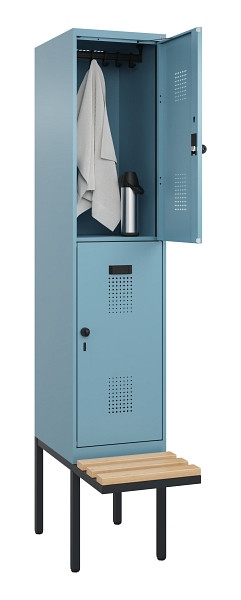 C+P Doppelstock-Spind Evolo PLUS, Bank, 2 Fächer, 2120x400x815mm, 0010/0010, Drehriegel, Sitzfläche Buche-Hartholz, 0493407-12 S10021