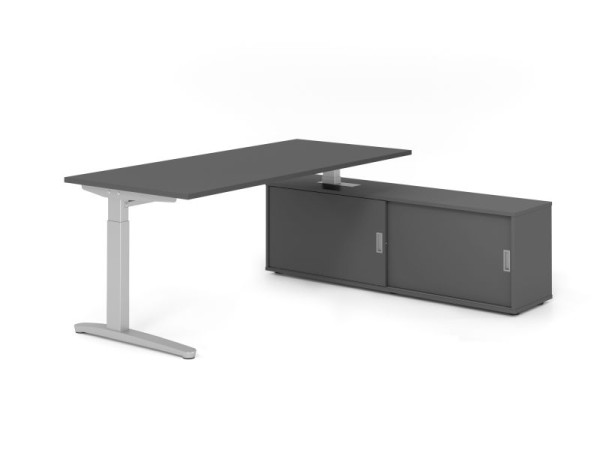 Hammerbacher Schreibtisch XB19, 180x80cm, Platte: Graphit, 25mm dick, C-Fuß Gestell Silber, höheneinstellbar, Ahorn, SB/G/S/G/G, VXBE19SB/G/S/G/G