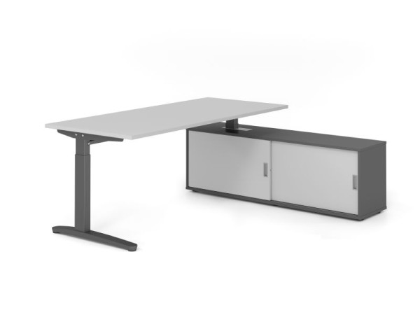 Hammerbacher Schreibtisch XB19, 180x80cm, Platte: Grau, 25mm dick, C-Fuß Gestell Graphit, höheneinstellbar, Ahorn, SB/5/G/G/5, VXBE19SB/5/G/G/5