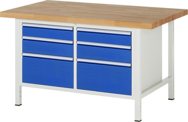 RAU Werkbank Serie 8000 - Gestell-Bauweise (Schweißgestell), 2 Doppel-Unterbau-Container (6x Schublade), 1500x840x900 mm, 03-8475A2-159B4S.11