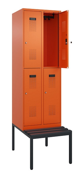 C+P Doppelstock-Spind Evolo PLUS, Bank, 4 Fächer, 2120x600x815mm, 2004/2004, Zylinderschloss, Sitzfläche Kunststoff, Sitzbank, 0493507-20 S10138