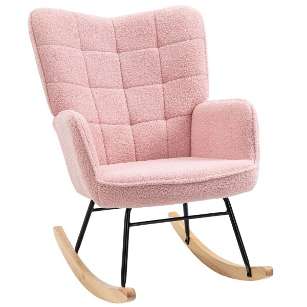 HOMCOM Schaukelstuhl im Retro-Design, Massivholz, Sessel, Relaxsessel, 98 x 71 x 101 cm, Pink, 839-613V00PK