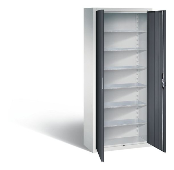 C+P Magazinschrank Serie 13, H1690xB700xT300mm, Farbe: Lichtgrau / Schwarzgrau, Muldengriff, 133413-20 S10144