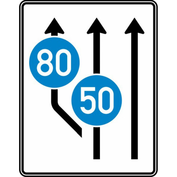 Stein HGS Aufweitungstafel ohne Gegenverkehr, 2-streifig plus Fahrstreifen links - Nr. 545-11, RA2/Alform, ohne Entfernungsangabe, 1600x1250mm, 545-11-122