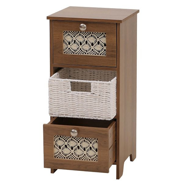 Mendler Kommode HWC-O75, Schubladenschrank, 3 Schubfächer Korbschubladen Holz Melamin 63x30x30cm, braun, 139347