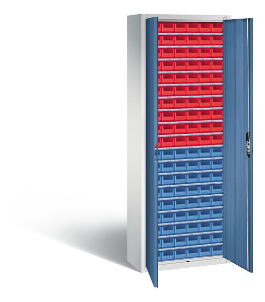 C+P Magazinschrank Serie 13, H1980xB700xT300mm, Farbe: Lichtgrau / Fernblau, Muldengriff, 133113-23 S10050