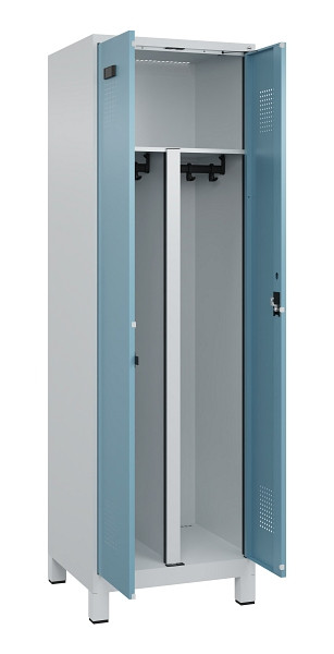 C+P PSA Schwarz-Weiß-Spind Evolo PLUS, mit Füßen, 2 Abteile, 1950x600x500mm, 70, Frontfarbe 2406015 RDS Architekturblau, Zylinderschloss, 049012-20P S10036