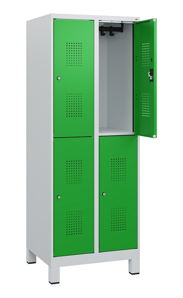 C+P Doppelstöckiger Spind Evolo PLUS, Füße, 4 Fächer, 1630x600x500mm, 7035/6037, Zylinderschloss, 0493105-20 S10038