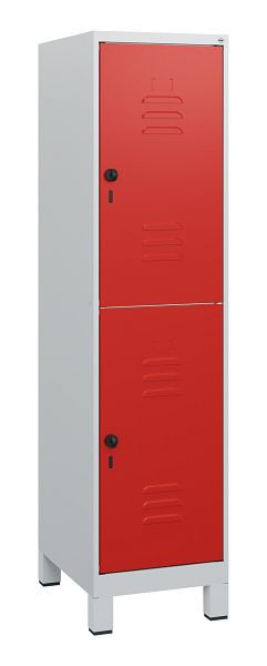 C+P Doppelstöckiger Spind Classic PLUS, Füße, 1630x400x500mm, 7035/3020, Drehriegel, 0803105-12 S10002