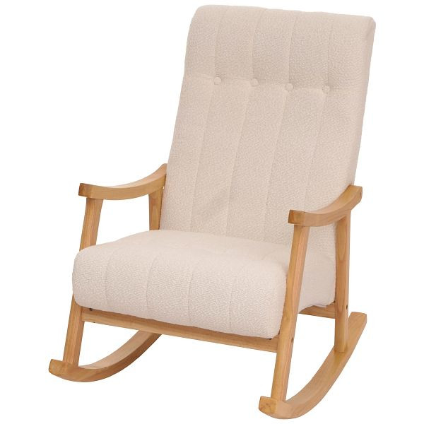 Mendler Schaukelstuhl HWC-K10, Relaxsessel, Holz FSC® Stoff/Textil Bouclé (450g/m²), creme, Gestell natur, 109339