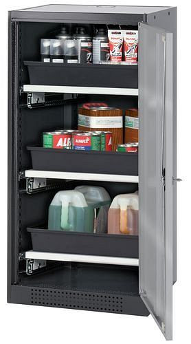 asecos Chemikalienschrank Systema-T CS-53R, Korpus anthrazit, Flügeltüren silber, 3 Tablarauszüge, 208851