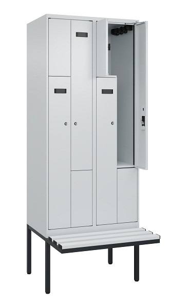 C+P Z-Spind Evolo PLUS, Bank, 4 Fächer, 2120x800x815mm, 7035/7035, Zylinderschloss, Material Sitzfläche Kunststoff, 0490437-224 S10094