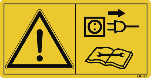 Moedel Vor Reparatur-, Wartungs- und...Netzstecker ziehen, Folie, 116x60 mm, VE: 2 Stück/Bogen, 69809