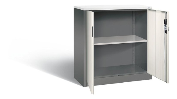 C+P Büroschrank Acurado, H1000xB930xT400mm, Farbe: Vulkangrau / Perlweiß, Muldengriff, 2 OH, 9266-1200 S10289