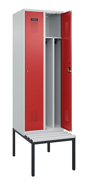 C+P Spind Evolo PLUS, 2 Abteile, 2120x600x815mm, 7035/3000, Zylinderschloss, Material Sitzfläche Kunststoff, Sitzbank, 0490507-20F S10084