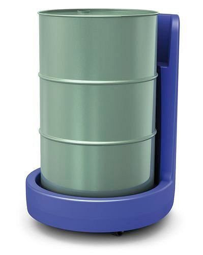 DENIOS Fassroller Poly200 S aus Polyethylen (PE), mit Schürze und Schiebebügel, blau, 181-869