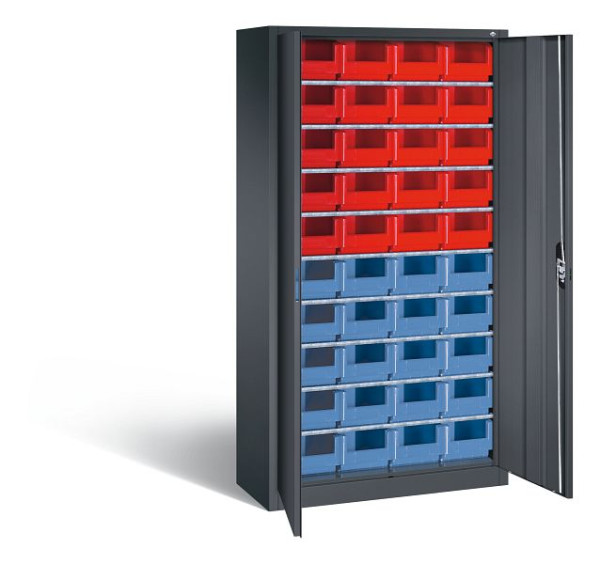 C+P Magazinschrank Serie 13, H1980xB1000xT420mm, Farbe: Schwarzgrau, Muldengriff, 133144-24 S10038