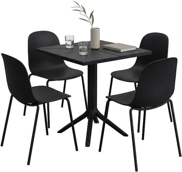CLP Gartenmöbel-Set Nerra mit 4 Stühlen, schwarz, 328147