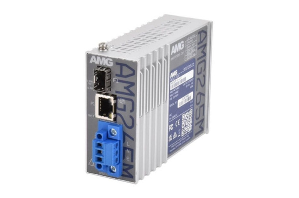 AMG Systems Mini Medienkonverter, 1 x 10/100/1000BT RJ45, 1 x 100/1000FX SFP Slot, DIP Switch, DIN Rail / Wandmontage, Terminal Mains, AMG265M-1G-1S-T
