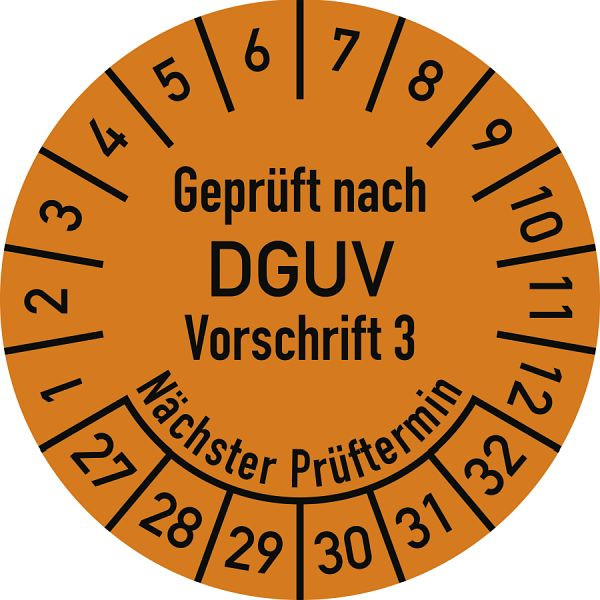 Moedel Prüfplakette Geprüft nach DGUV V3..., 2027-2032, Folie, Ø 20 mm, VE: 500 Stück/Rolle, 108270