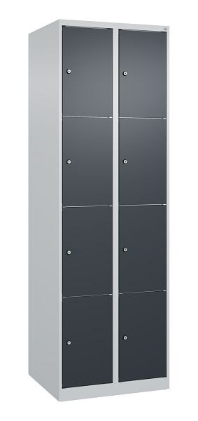C+P Schließfachschrank Classic PLUS, 2 Abteile mit je 4 Fächern, 1850x600x500mm, 7035/7016, 080000-204 S10007