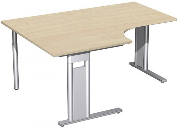 geramöbel PC-Schreibtisch links starr, C Fuß Blende optional, 1600x1200x720, Ahorn/Silber, N-648320-AS