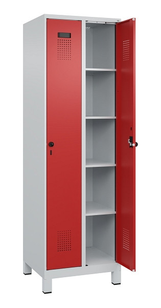 C+P Wäsche-Spind Evolo PLUS, mit Füßen, 2 Abteile, 1950x600x500mm, 7035/3000, Verschluss Drehriegel, Ablageböden 8, 049010-20B S10003