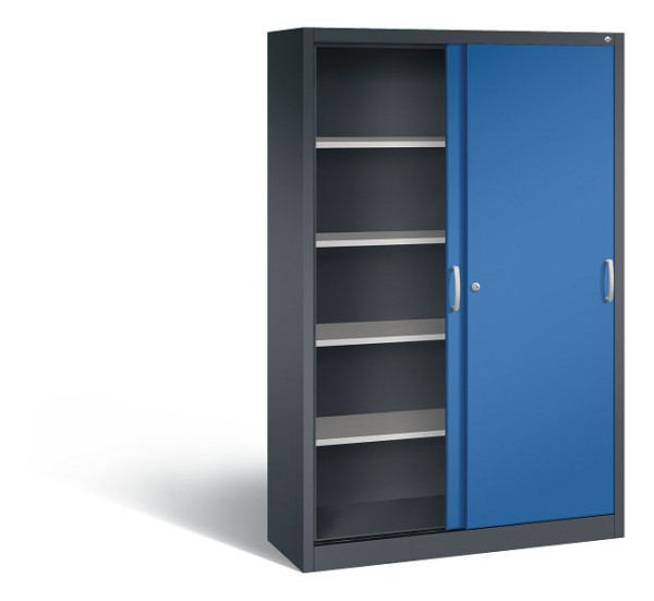 C+P Schiebetürenschrank Acurado, H1950xB1200xT400mm, Farbe: Schwarzgrau / Enzianblau, Bügelgriff, 5 OH, 2040-00 S10253