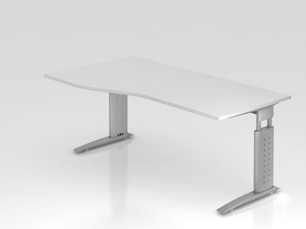 Hammerbacher Schreibtisch C-Fuß 180x100/80cm Weiß/Silber, Arbeitshöhe 68-86 cm einstellbar, VUS18/W/S
