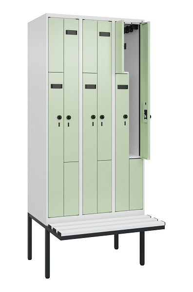 C+P Z-Spind Evolo PLUS, Bank, 6 Fächer, 2120x900x815mm, 9016/6019, Drehriegel, Material Sitzfläche Kunststoff, 0490437-306 S10073